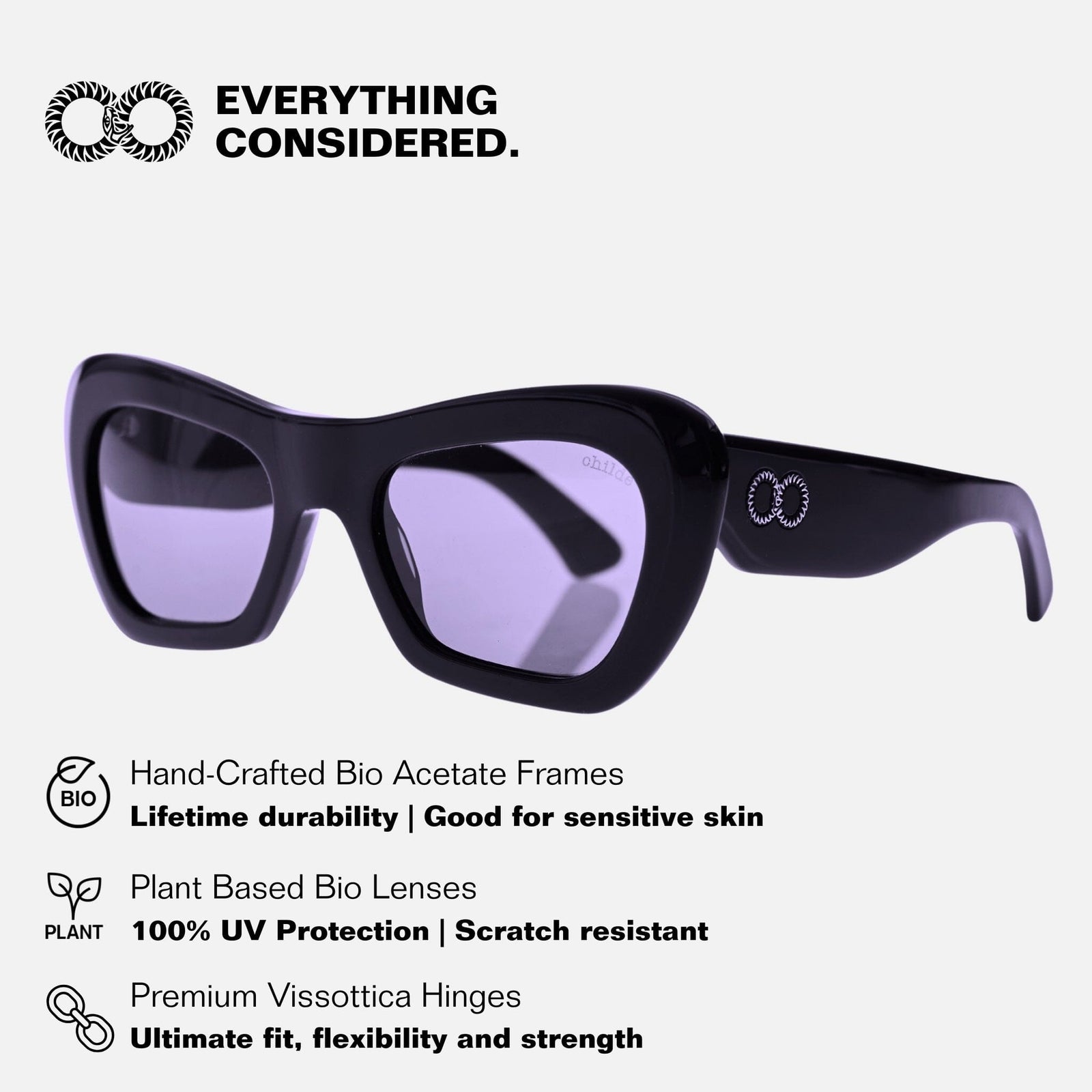 FARFALLE Bio-Acetate Gloss Black | Purple Bio Lens