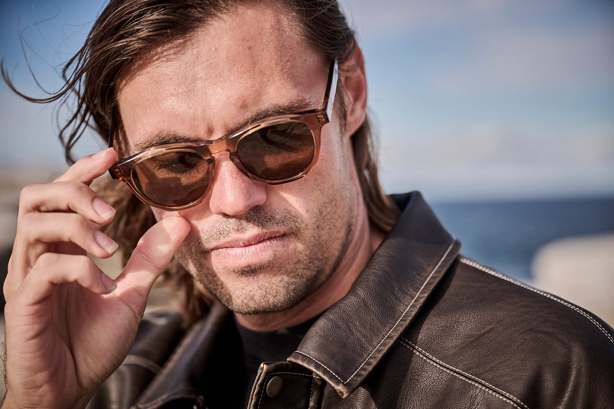 Kipp Caddy wearing Childe Eyewear on the Australian coast