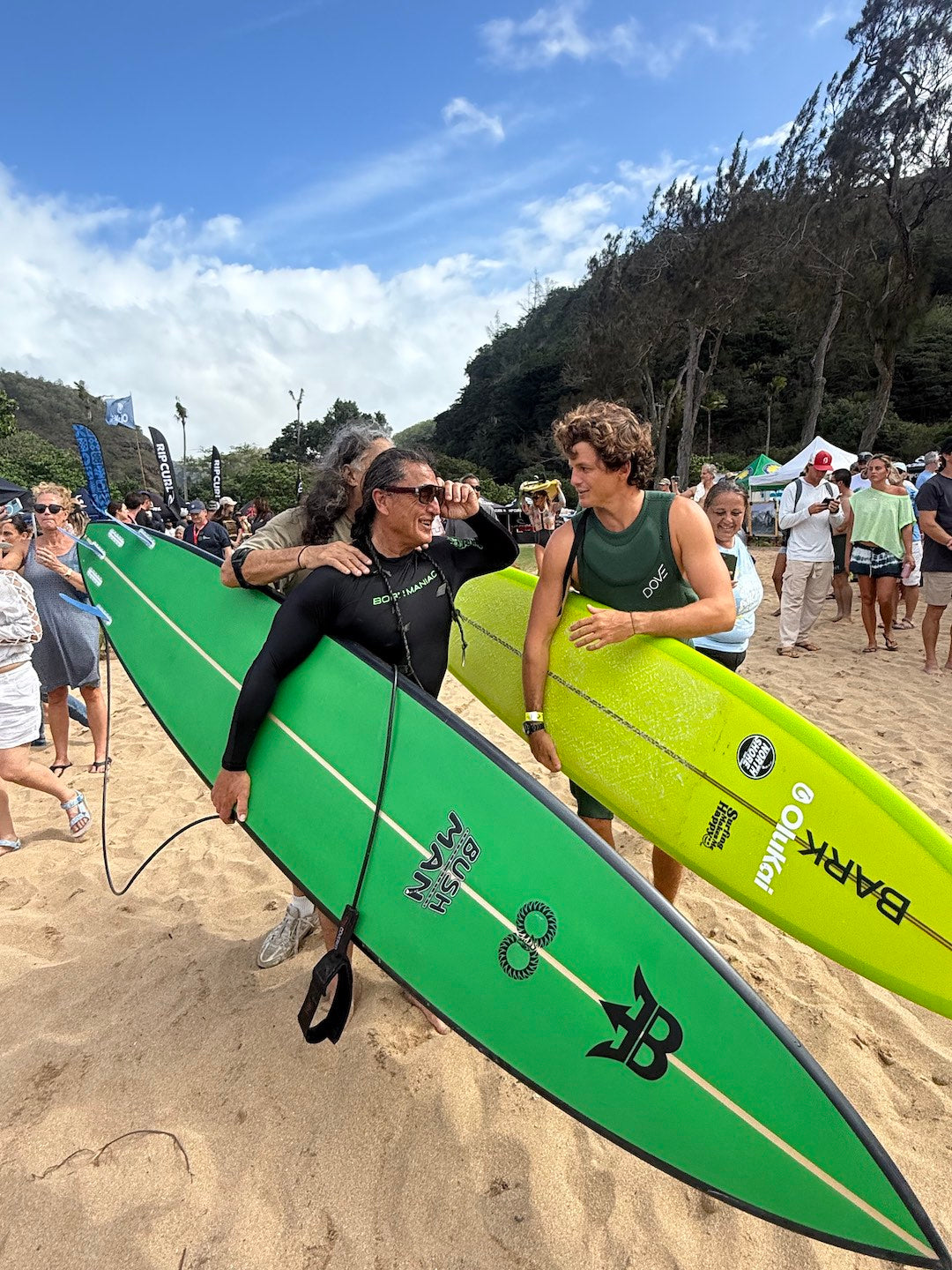 Ross Clarke-Jones at the Eddie with surfboards