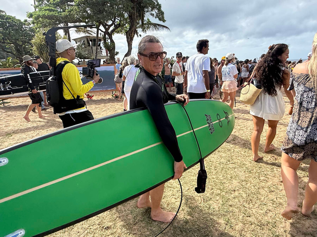 Ross Clarke-Jones with a surfboard in Hawaii