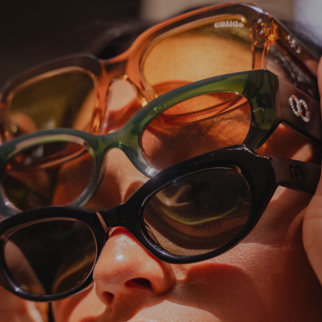 Customer comparing Childe eyewear frames at home